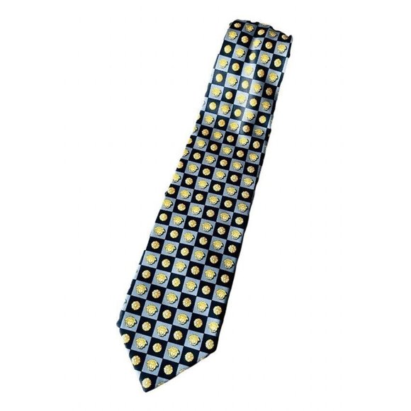 Gianni Versace Medusa Head All Over Print Italy MadeVTG 90s Gold Silk Men EUC